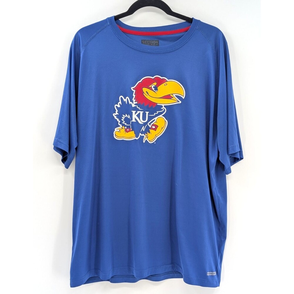 KU Jayhawks Majestic Section 101 Fusion Fit Short Sleeve Blue T-Shirt Size 2XL